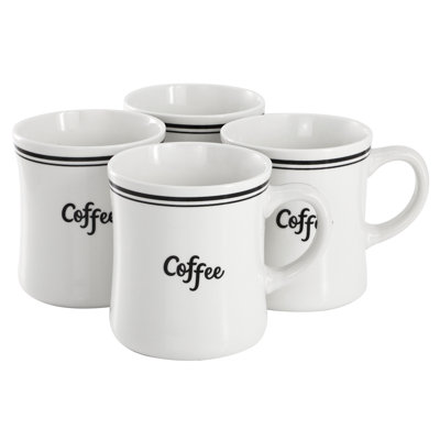 Gibson Meritage 4 Piece 15 Ounce Fine Cermic Coffee Text Mug Set In White