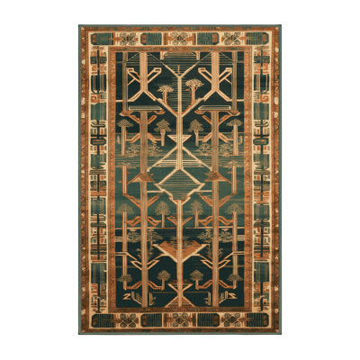 Machine Washable Art Deco Green Area Rug
