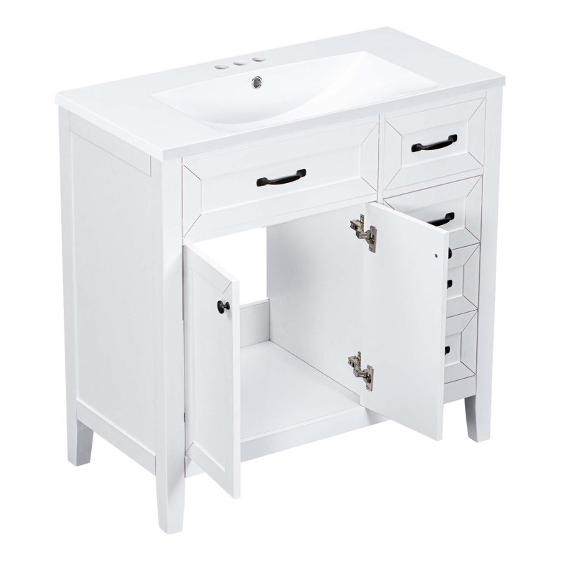 Armoire de salle de bain avec tiroirs 36 po Berinda, Blanc