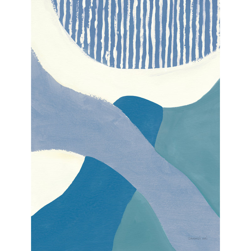 «Retro Abstract VI Blue Green Crop» par Danhui Nai - impression, Imprimé avec cadre noir, Oui, H 32 po x l 24 po x P 1,25 po
