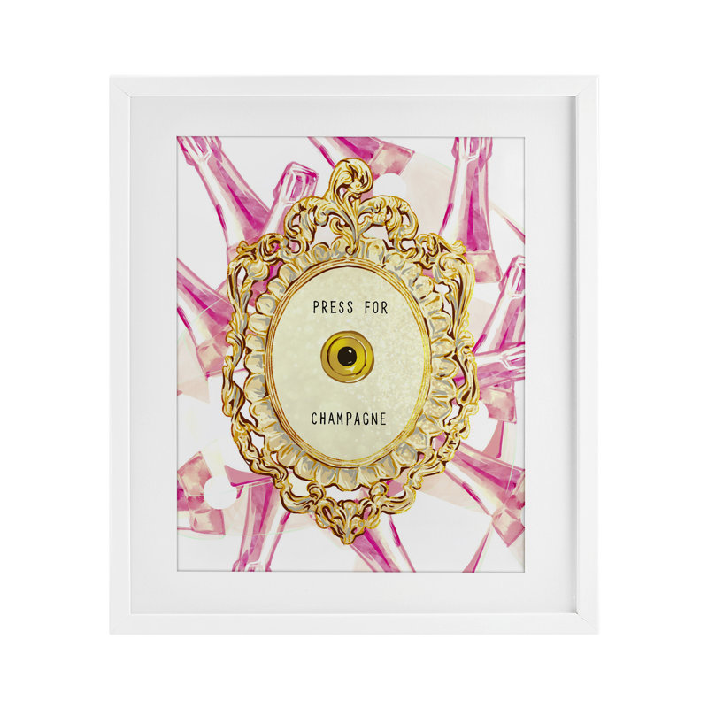 Sonnette champagne avec motif encadré sous verre, design par Ziwei Li, H 21 po x l 17 po, Cadre blanc côtier