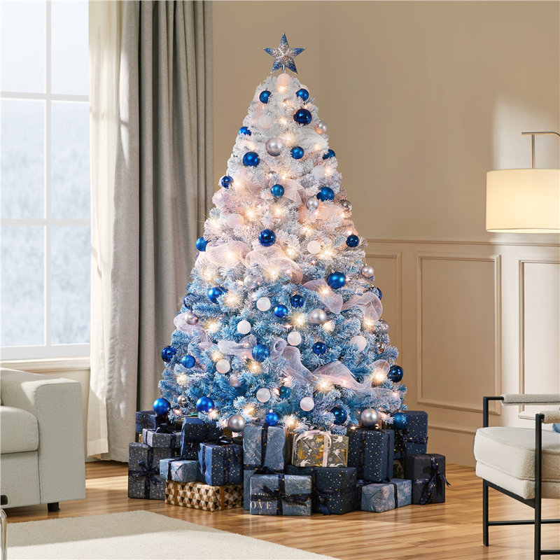 Lake Blue Gradient Flocked Artificial Christmas Tree, 6', Pre-Lit
