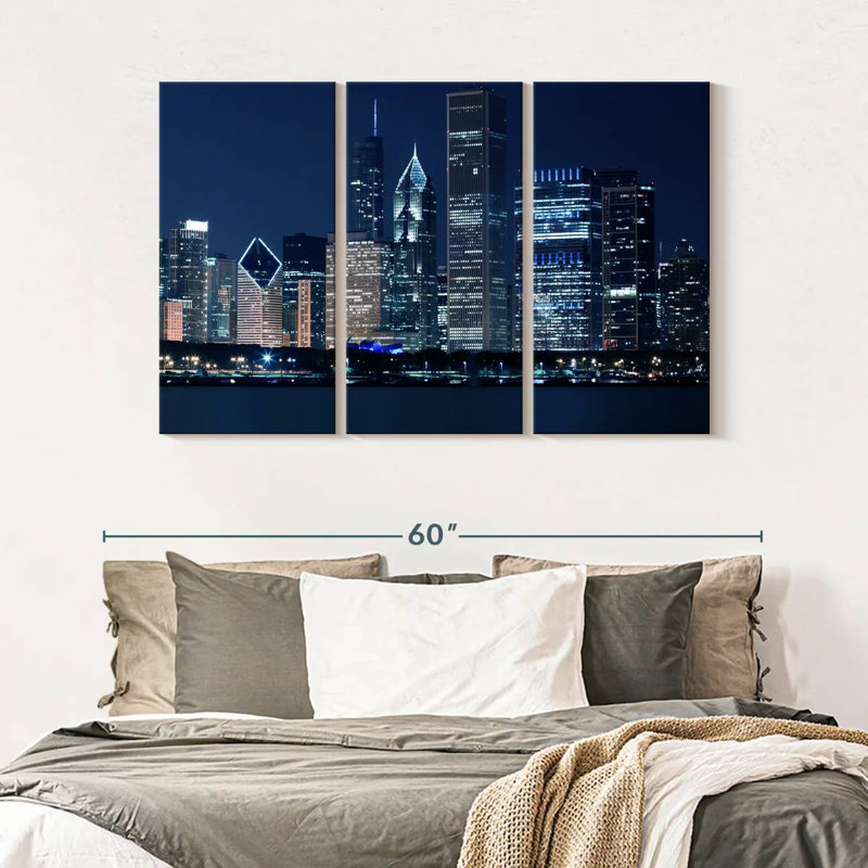 Ensemble de 3 pièces sur toile Bright Downtown Chicago, H 32 po x l 50 po x P 1,25 po
