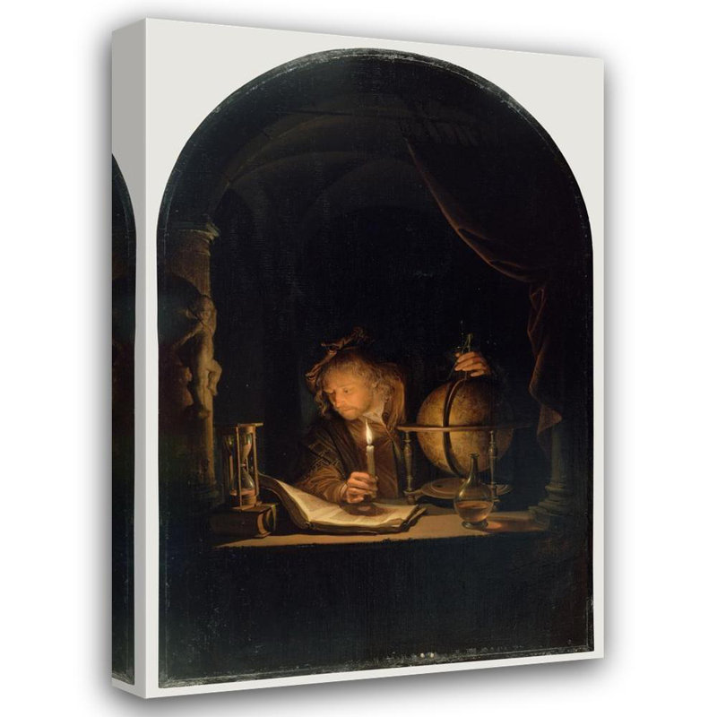 «Astronomer by Candlelight» par Gerrit Dou - Art mural sur toile tendue avec châssis, H 40 po x l 28 po