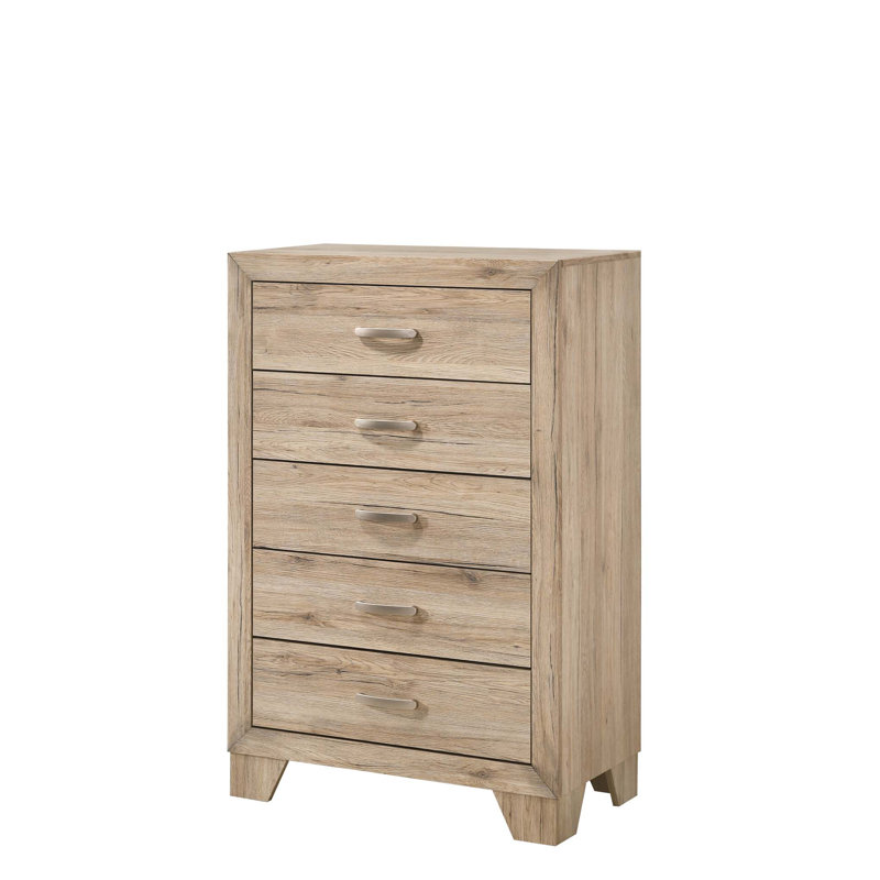 Miquell Natural Finish Wooden Chest with Five Spacious Drawers for Organized Storage and Rustic Charm