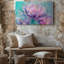 Toile, vue rapprochée révélant des fleurs translucides délicates dans un art mural doux aux tons pastel de rose et de lavande-1822926814
