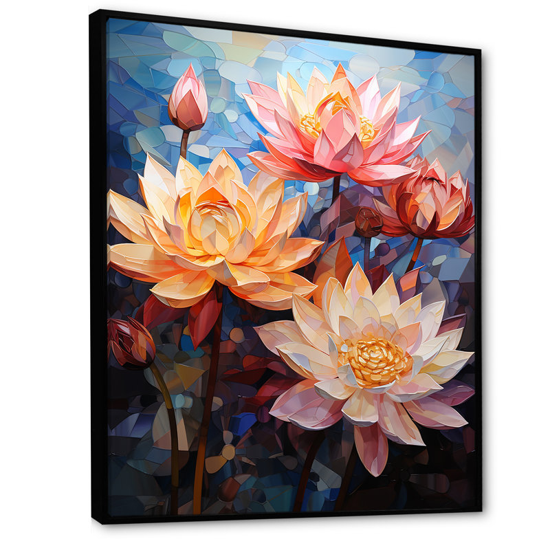 Lotus Cubist Harmony I sur impression sur toile, Cadre flottant noir, H 44 po x l 34 po x P 1,5 po