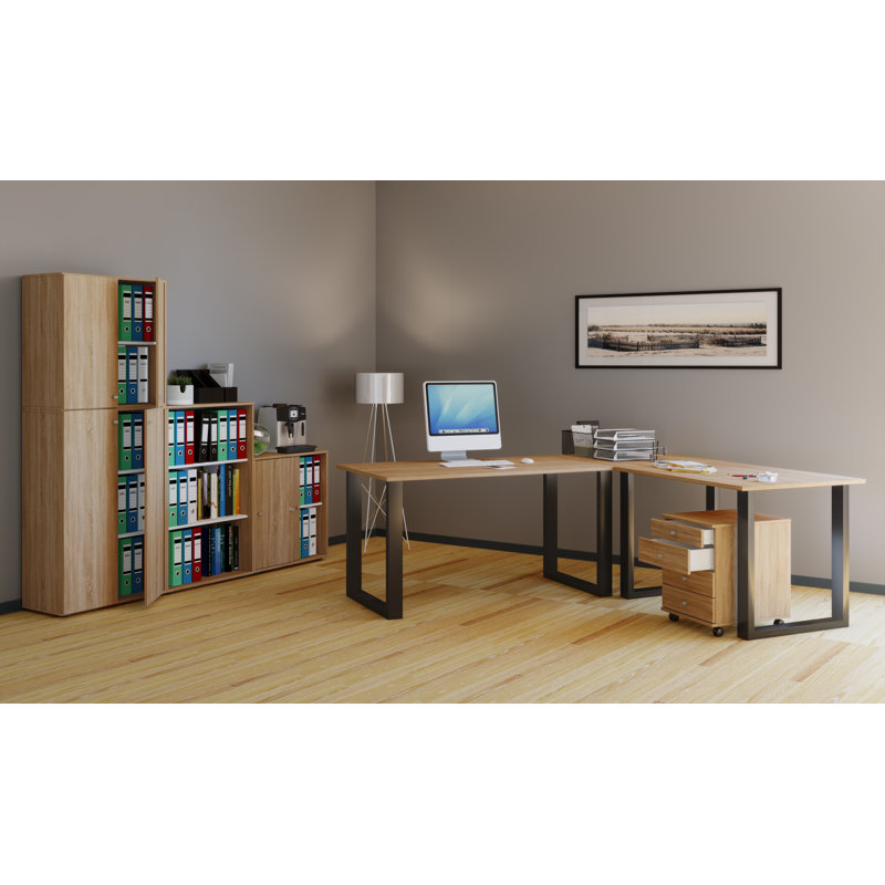 Rickesha Metal Base Writing Desk, Light brown/Black
