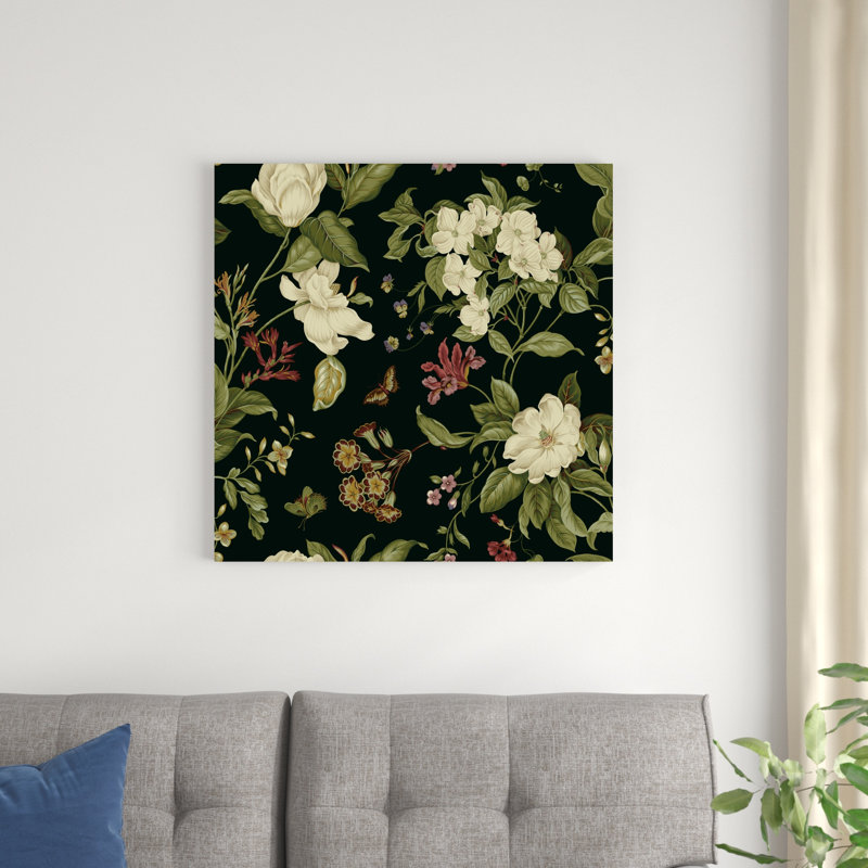 Jardin floral sur fond noir II, H 30 po x l 30 po x P 1,25 po