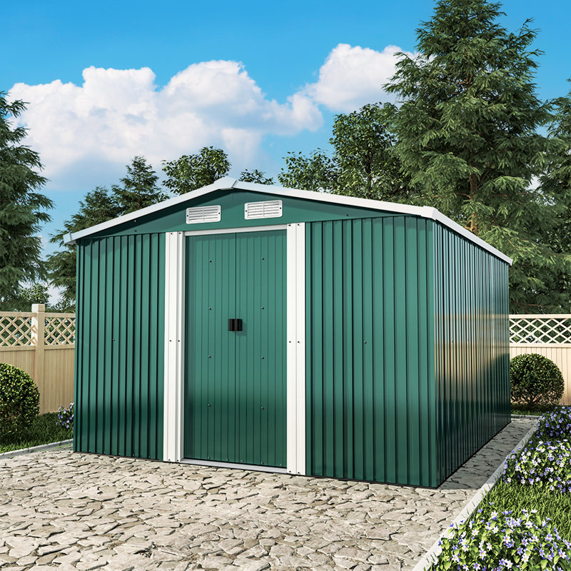 Asean 8ft. W x 10ft. D Metal Apex Tool Shed, Green