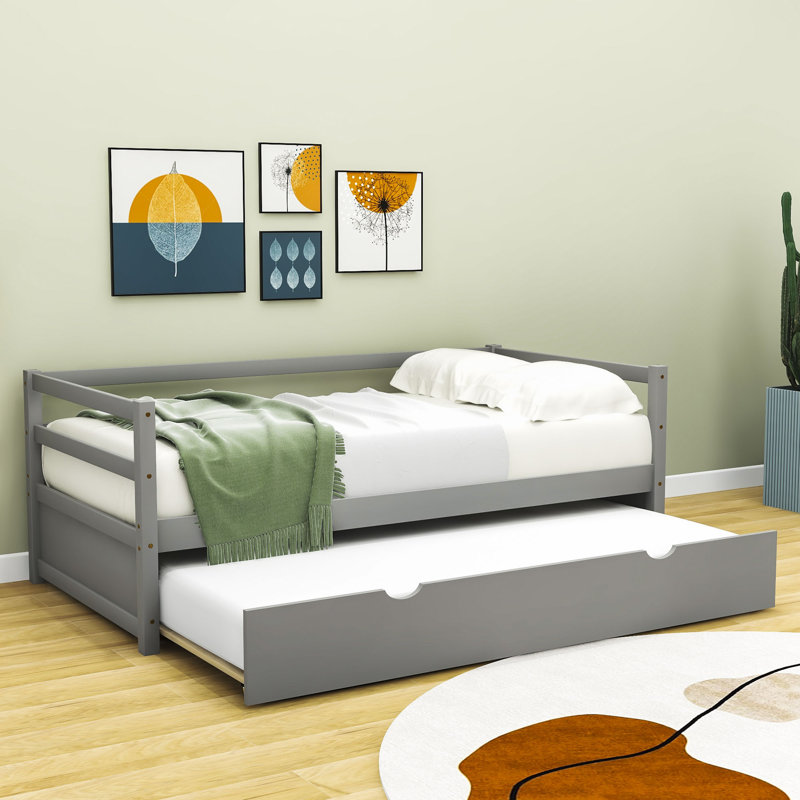 Masimba Twin Size Wooden Daybed with Trundle, Gray