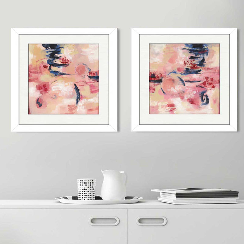« sakura i », ensemble de 2 reproductions de peintures à l’acrylique encadrées, H 16,5 po x l 33 po x P 1 po, Blanc mat