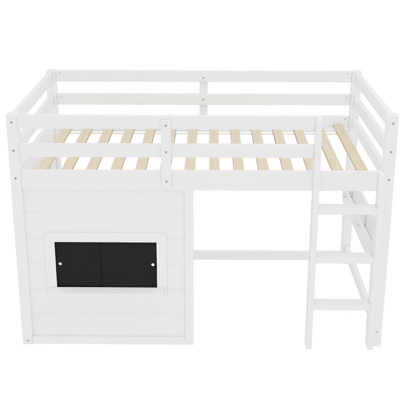 Lit mezzanine pour enfants avec tableau coulissant, Simple, Blanc
