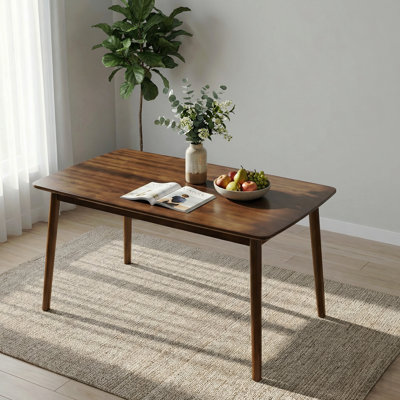 Solid Wood Dining Table, 47'' Rectangular Dining Table, Mid Century Modern Kitchen Table With Rounded Corners, Easy To Assemble, Small Dining Table Fo