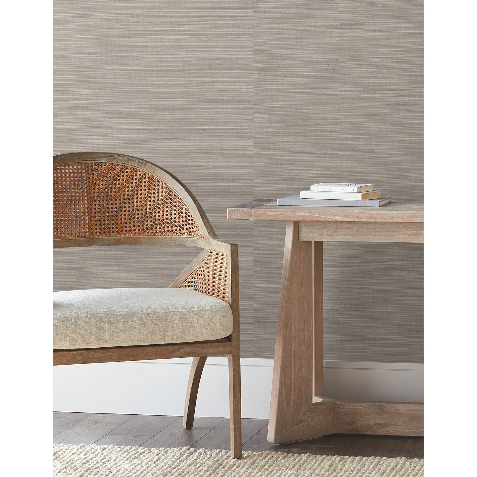 Natural Sisal Peel and Stick Grasscloth Wallpaper, Gray