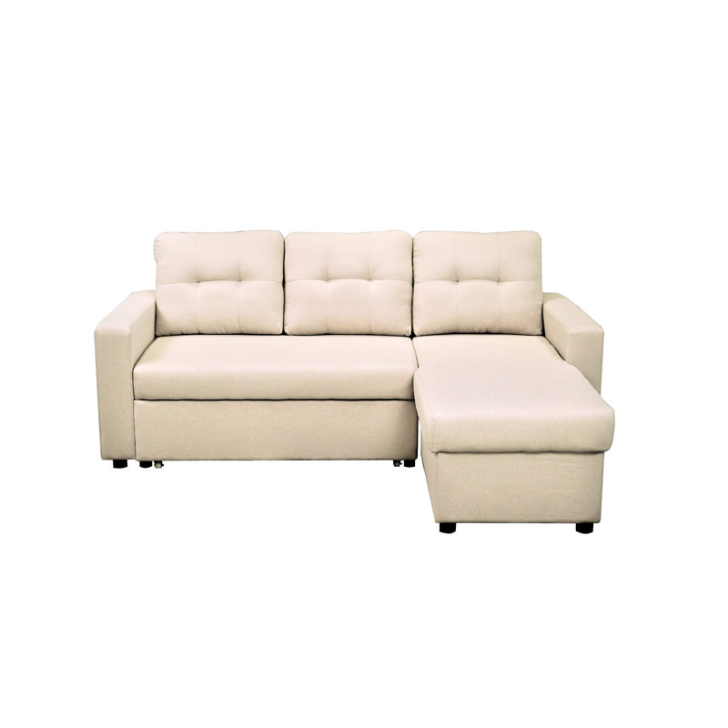 Convertible L-Shaped Beige Bed, 3 Sectional Sleeper For Spaces, Beige Polyester