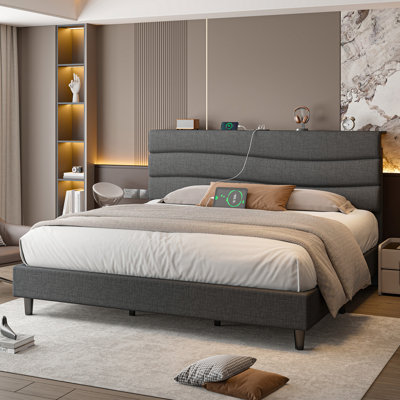 Upholstered Storage Bed with Charging Station