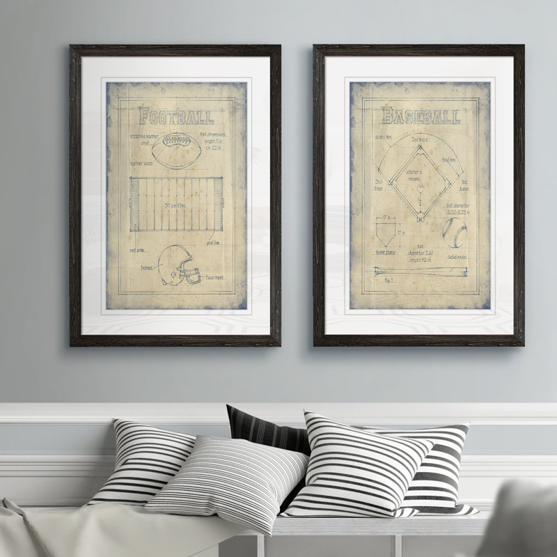 «All about the Game I», ensemble de 2 reproductions d'art encadrées, H 24 po x l 18 po x P 1,25 po, Cadre ébène, Blanc