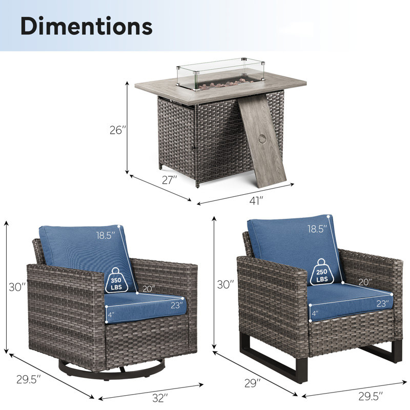 Ensemble de meubles d'extérieur en osier 5 pièces  avec chaises pivotantes et table de foyer