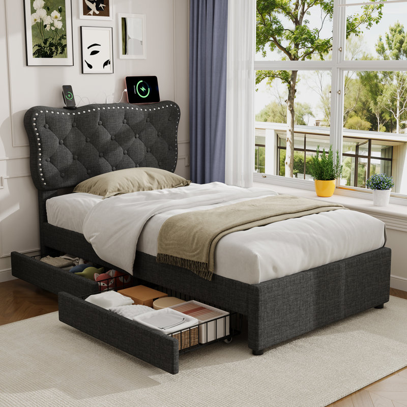 Upholstered Storage Bed, Grey