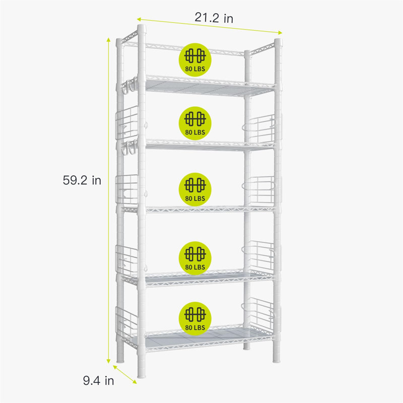 White 5-Tier Metal Storage Rack with Adjustable Shelves