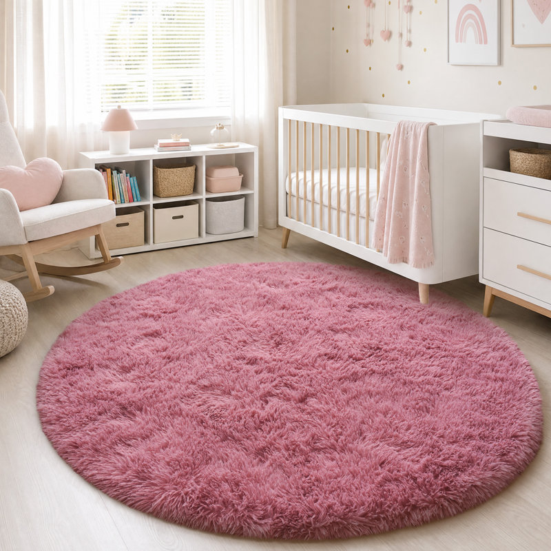 Solid Rug Soft Fluffy Bean Paste Pink Indoor Area Rug for Living Room Bedroom Nursery Kids Room, Round 6', Bean Paste Pink