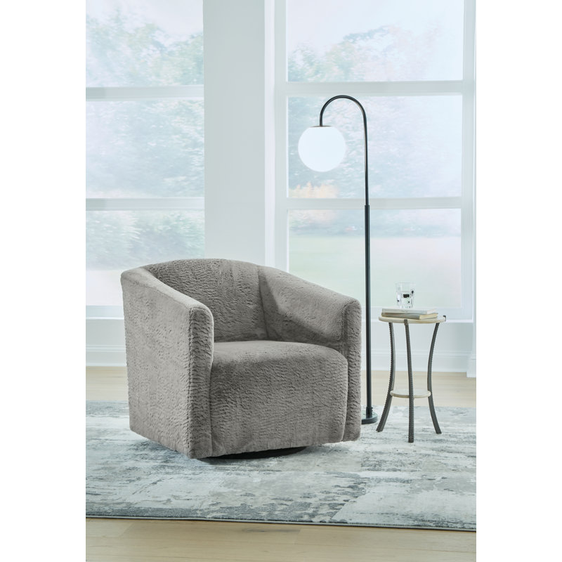 Transitional Gray 29'' Microfiber Swivel Barrel Chair