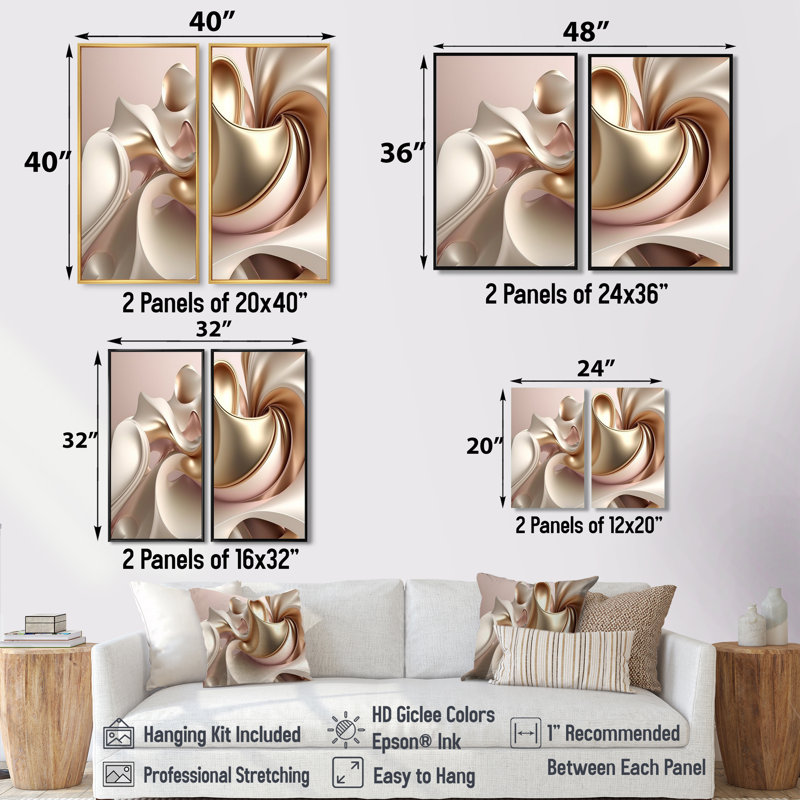 Subtil sophistication rose exquise et or II - décoration murale moderne, Black, 36" H x 48" W, Impression encadrée flottante