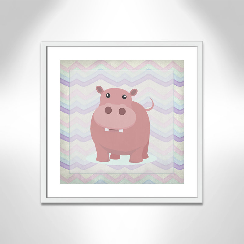 Adhésif décoratif rose Hippo Time, Encadré de boîte blanc, H 22,5 po x l 22,5 po x P 1,18 po