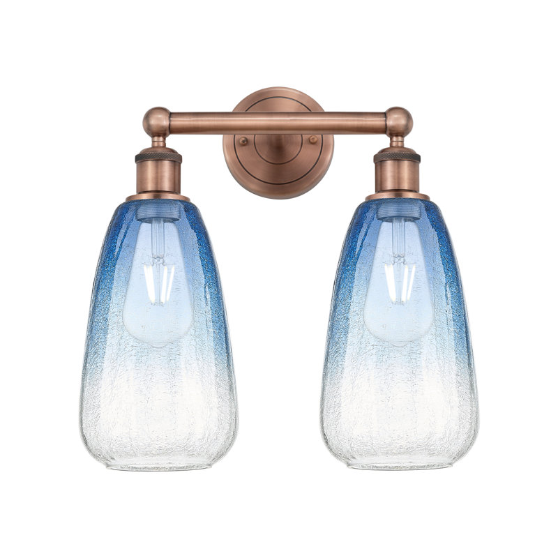 Brookhaven amande - 2 lumières - abat-jour Brookhaven amande - lumière de meuble-lavabo, Bleu / cuivre antique