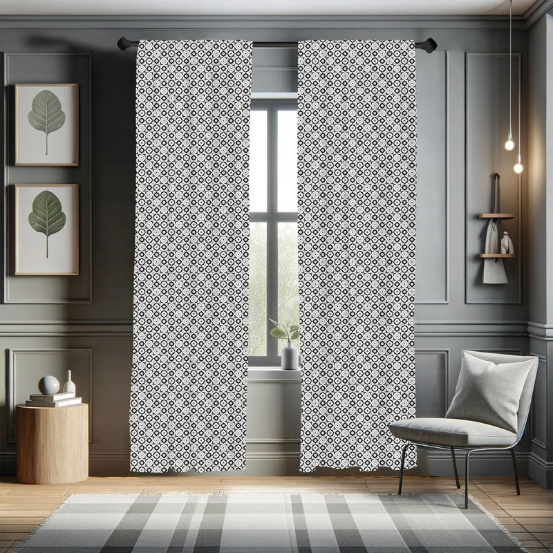 Quatrefoil Geometric Semi-Sheer Rod Pocket Sliding Panel, 28" x 84"