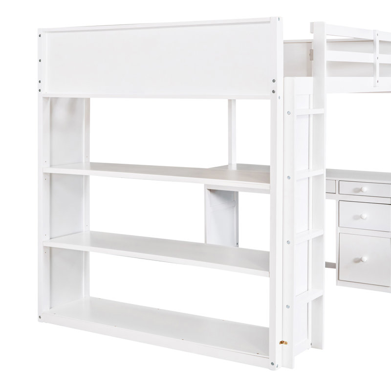 Harmonie 5 Drawer Loft Bed with Built-in-Desk and Bookcase by Harriet Bee, Full, White