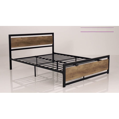 Marilee Wood and Black Metal Frame Bed with Headboard
