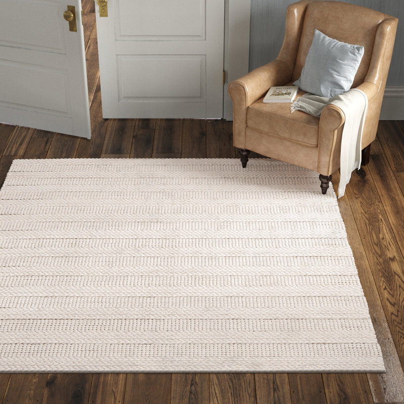 Tapis blanchi fabriqué à la main Stanwick, Carré 10 pi