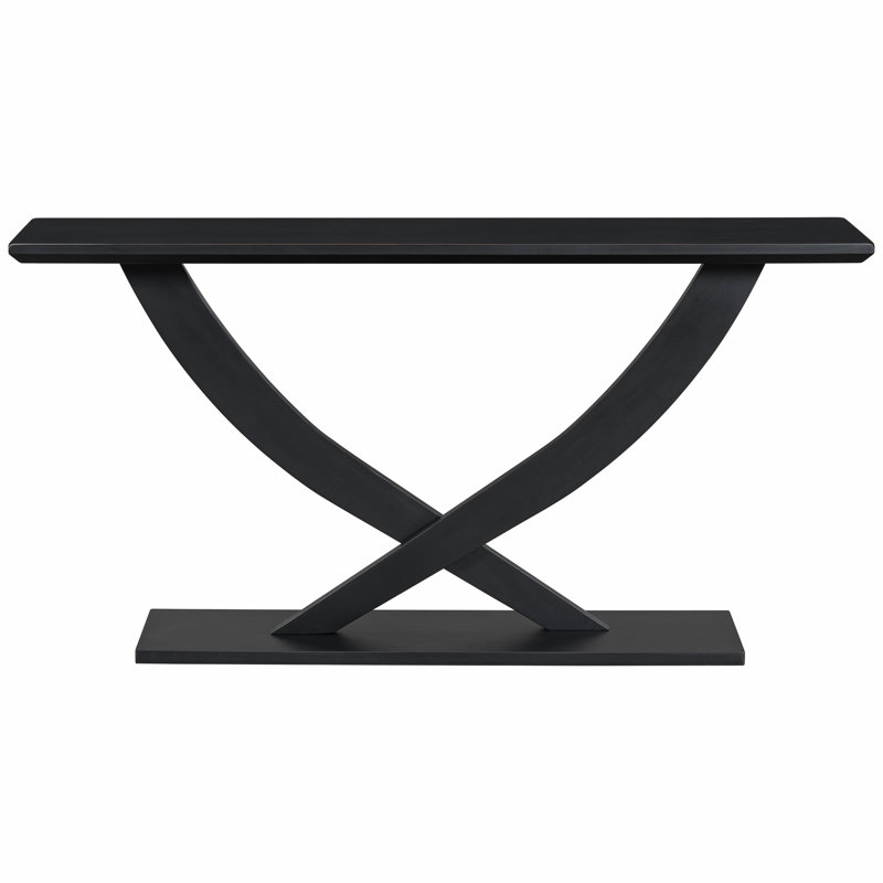 Modern Console Table With Cross-Leg Design And Ample Surface Space, Black