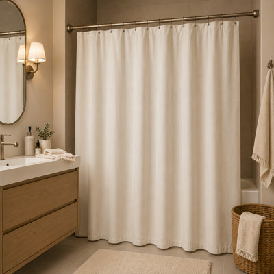 Rideau de douche imperméable en lin - Fini le tissu collant et imbibé d'eau, épais rideau de bain 72 x 84 pouces pour la baignoire et la douche