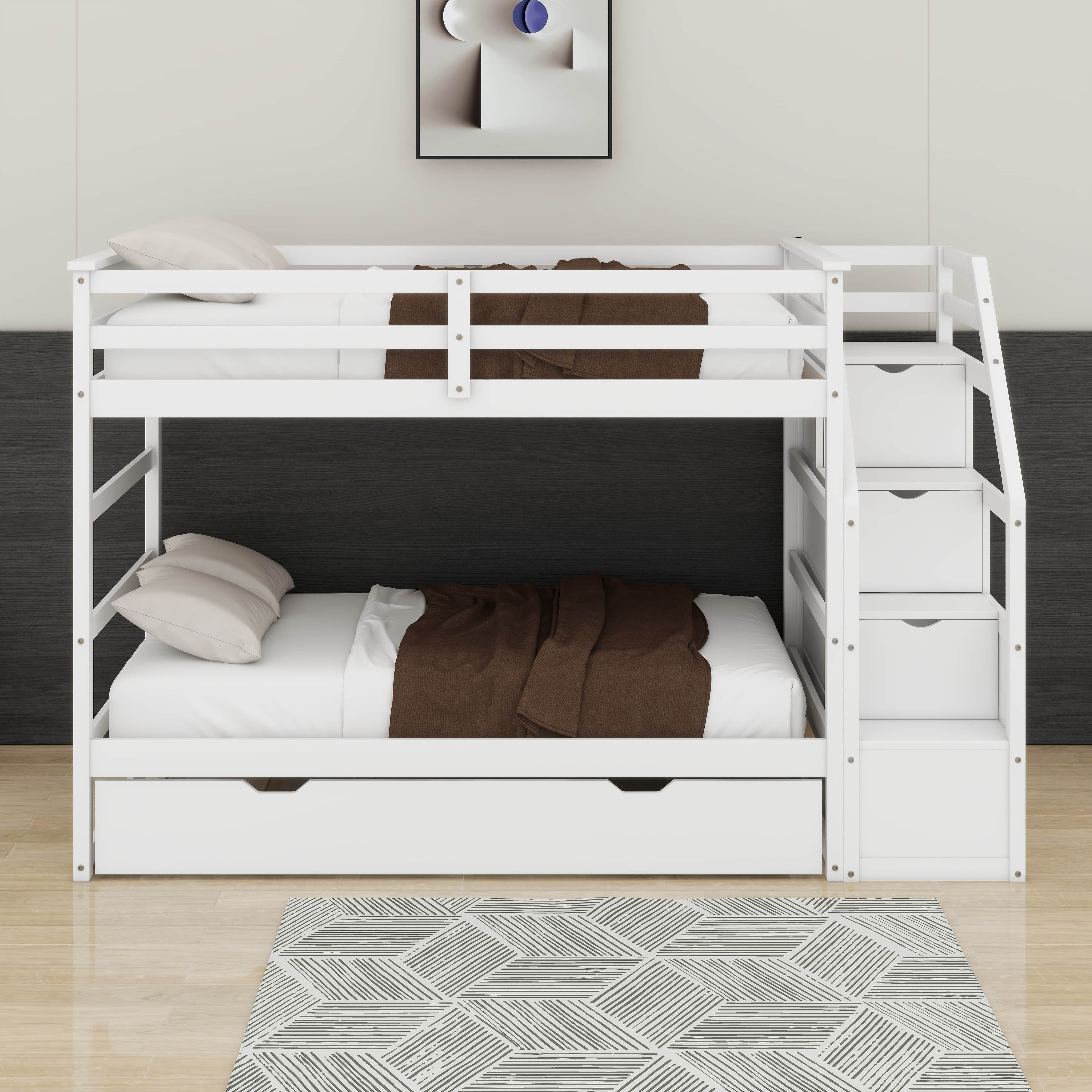 Latitude Run® Twin Over Twin Bunk Bed With Twin Size Trundle And 3 ...