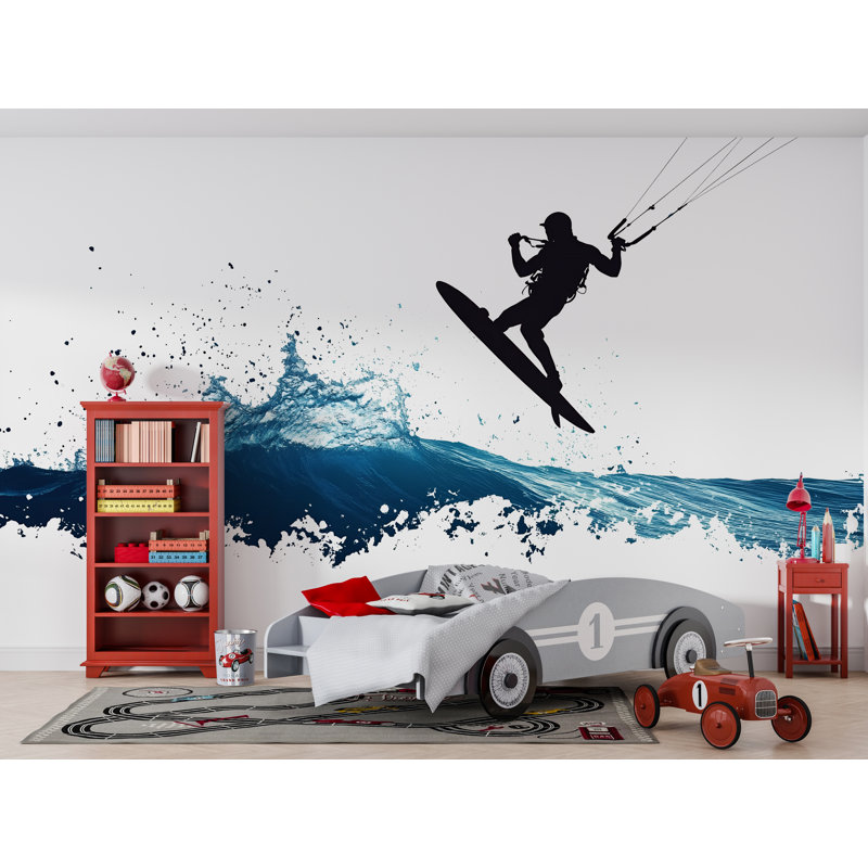 Décalcomanie murale de kite, art mural kiteboarding, vague de l'océan, décoration de salle de sport 452Mv, H 13 po x l 24 po