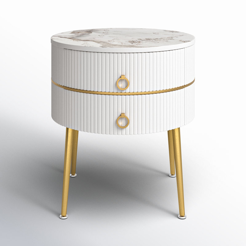 Midwest Side Table with Storage, White Marble/Gold