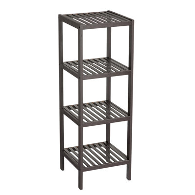 Bamboo Storage Shelf 4-Tier Multifunctional Shelving Unit with Slatted Shelves Standing Towel Rack Corner Rack for Bathroom Entryway Bedroom Kitchen Living Room Balcony 13 x 13 x 38.5 Inches