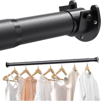 Closet Rods For Hanging Clothes, 17 To 84 Inches Stepless Adjustable Metal Closet Rod, 1.3 Inches Heavy Duty Clothes Hanging Rod For Closet Wardrobes Laundry RV, Black