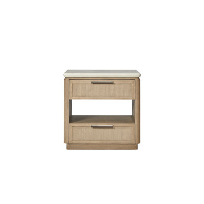Table de chevet avec deux tiroirs, tiroir en corde, fonction de fermeture en douceur, charge pour divers appareils, tablette ouverte, surface en pierre, bois massif beige +, 16,74 po de profondeur, 28,79 po de largeur, 28,67 po de hauteur, 130,25 lb