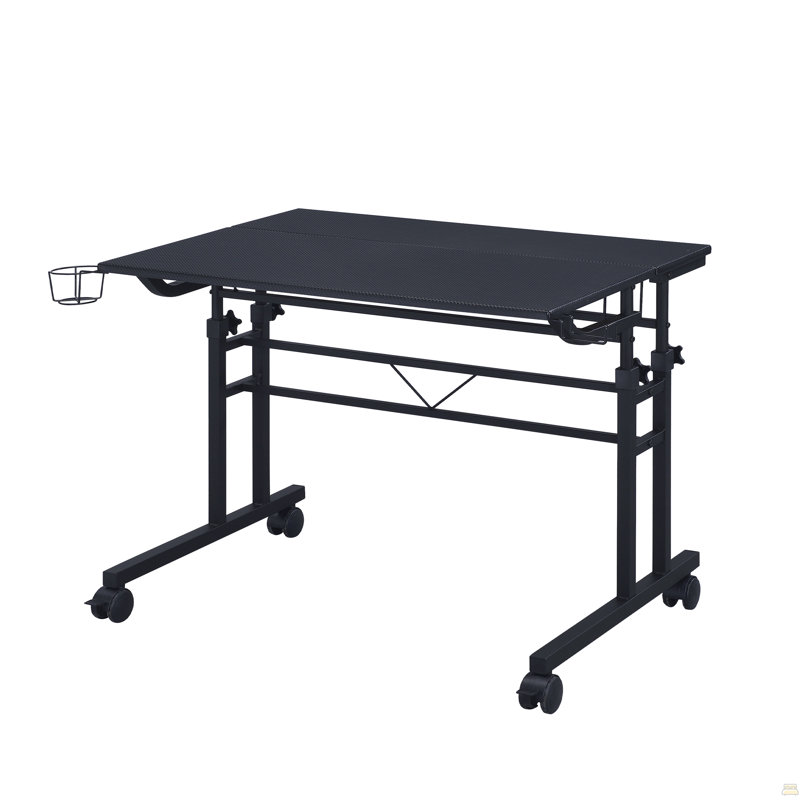 Bureau d'écriture à roulettes avec hauteur réglable et tablette mobile, noir