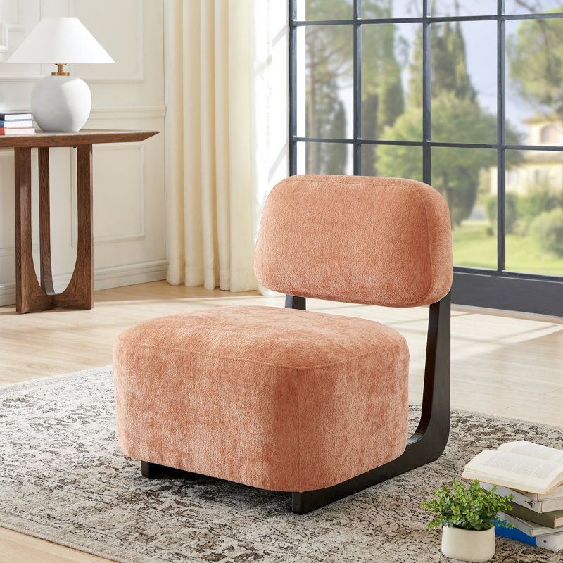 Vanegas Modern Accent Chair With Solid Wood Frame, Orange Chenille