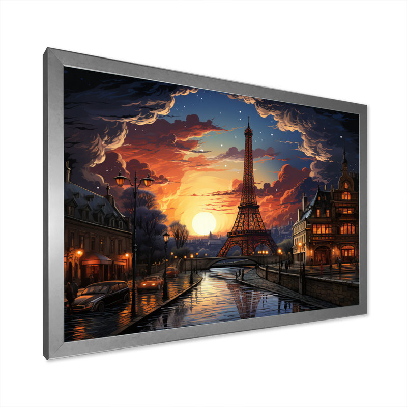 Futuriste Paris Eiffel Tower Scenery III - Franch Wall Art Living Room, H 12 po x l 20 po x P 1 po, Cadre photo argenté