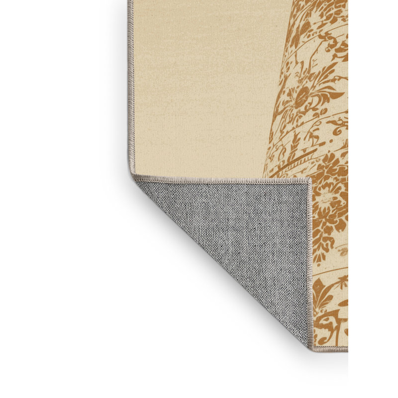 Tapis damassé classique beige lavable à la machine Madiun, 3 X 5