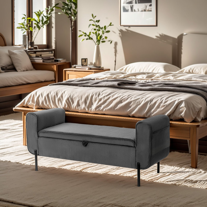 Banc de rangement avec repose-pieds Wingfield, Ivoire ivoire