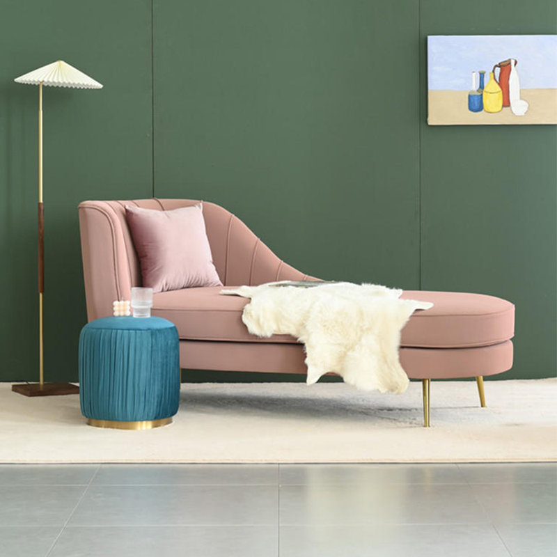 Chaise longue rembourrée en bois massif, Accoudoir à gauche (vu de face)