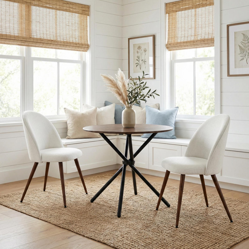 Ensemble de table de salle à manger 3 pièces 31,5 po avec 2 chaises rembourrées Maycel, Beige, Brun