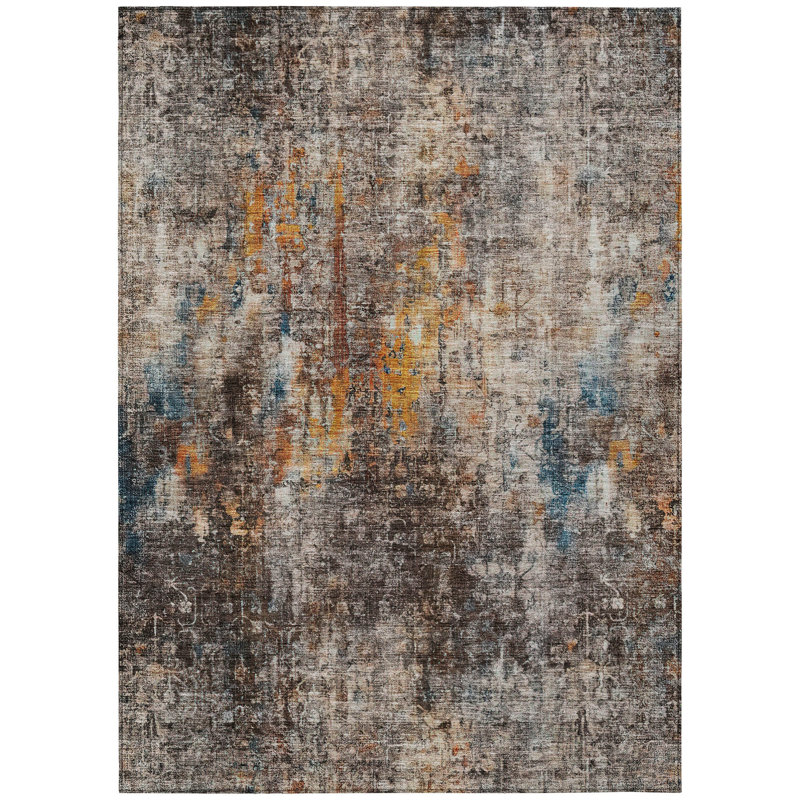 Tapis extérieur lavable abstrait 9 pi x 12 pi chocolat et cuivre taupe
